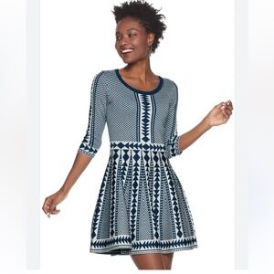 nina leonard geometric print sweater dress
